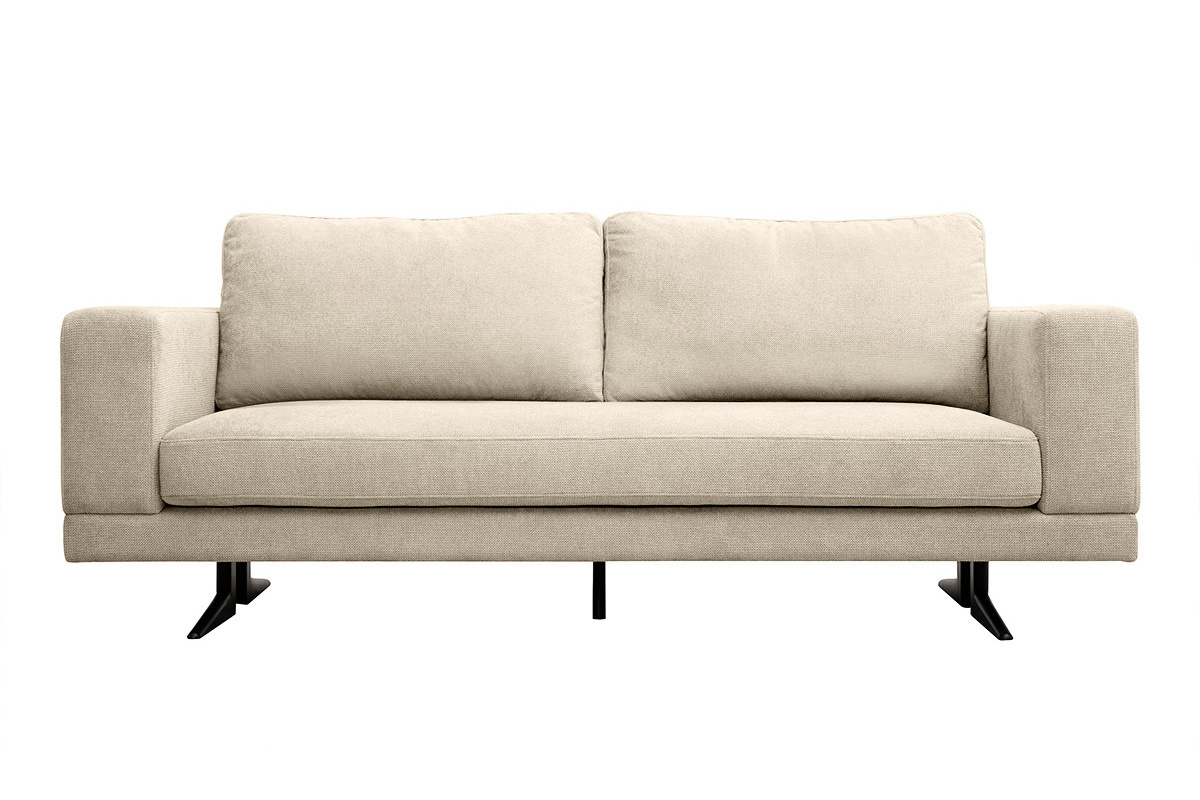 Canap design 3 places en tissu chenille beige et mtal noir LENNON