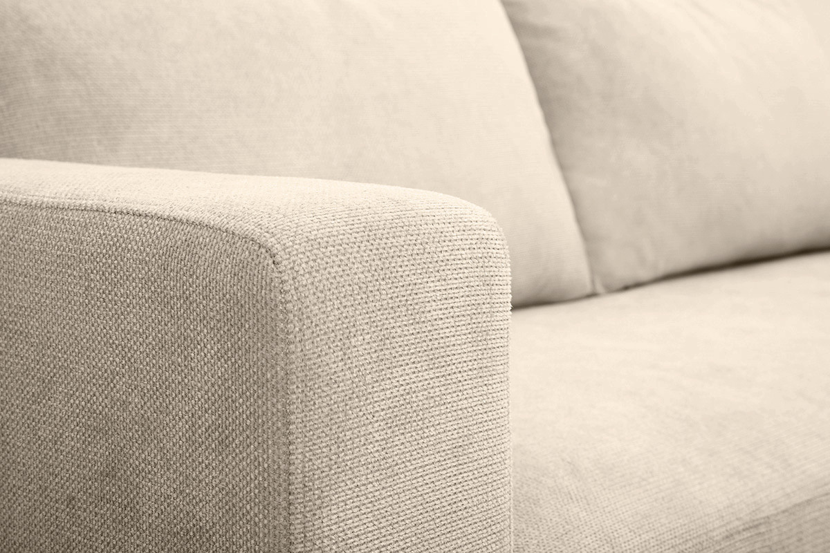 Canap design 3 places en tissu chenille beige et mtal noir LENNON