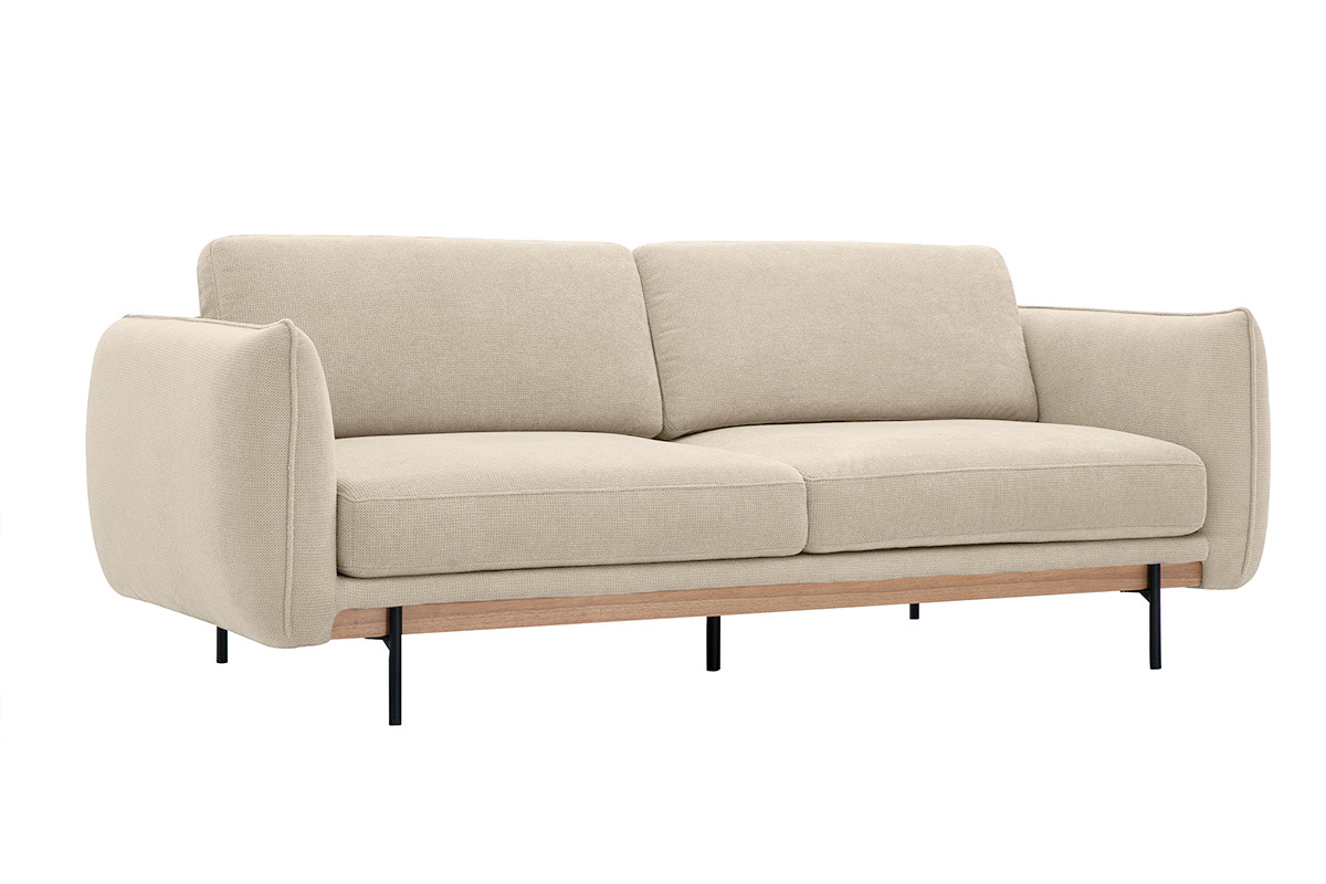 Canap design 3 places en tissu chenille beige et mtal noir TODD