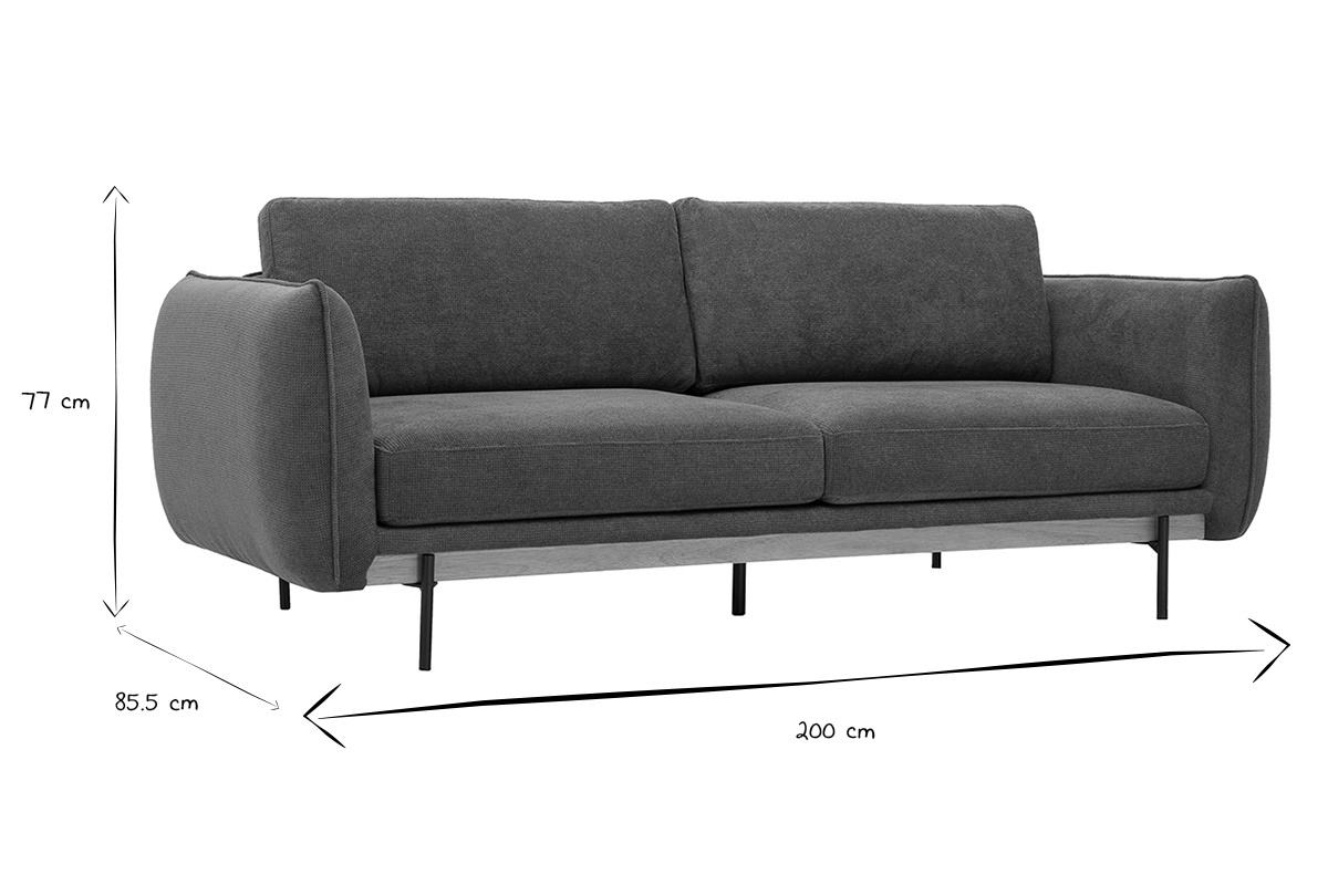 Canap� design 3 places en tissu chenille terre br�l�e et m�tal noir TODD