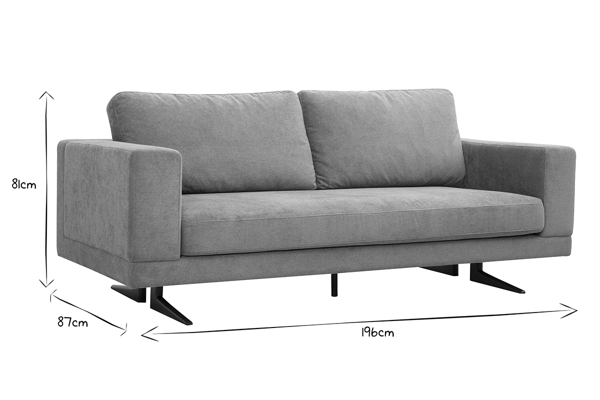 Canap design 3 places en tissu chenille vert kaki et mtal noir LENNON