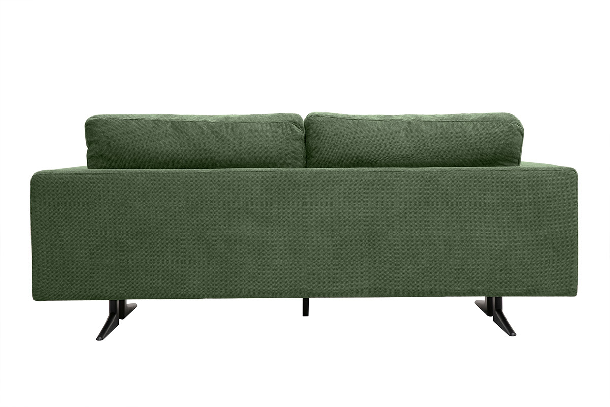 Canap design 3 places en tissu chenille vert kaki et mtal noir LENNON