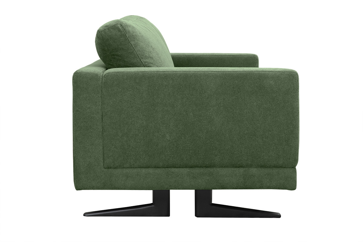 Canap design 3 places en tissu chenille vert kaki et mtal noir LENNON