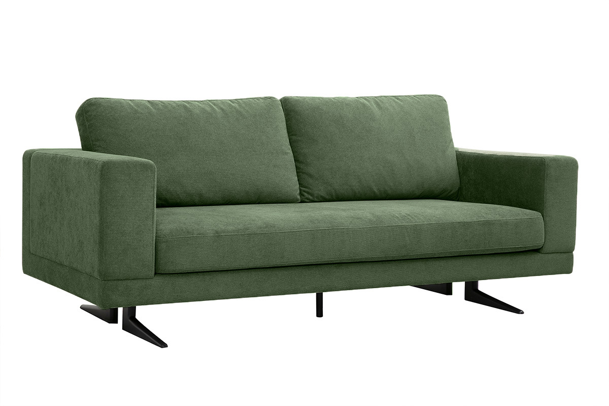 Canap design 3 places en tissu chenille vert kaki et mtal noir LENNON