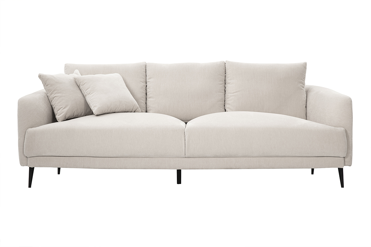 Canap design 3 places en tissu effet velours beige et mtal noir JERRY