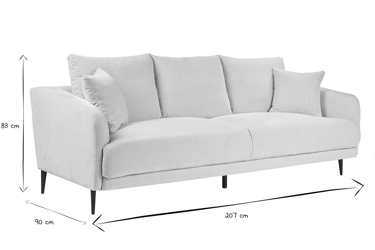 Canap� design 3 places en tissu effet velours beige et m�tal noir JERRY