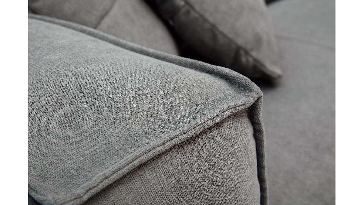 Canap design 3 places en tissu effet velours gris et bois noir COBAIN
