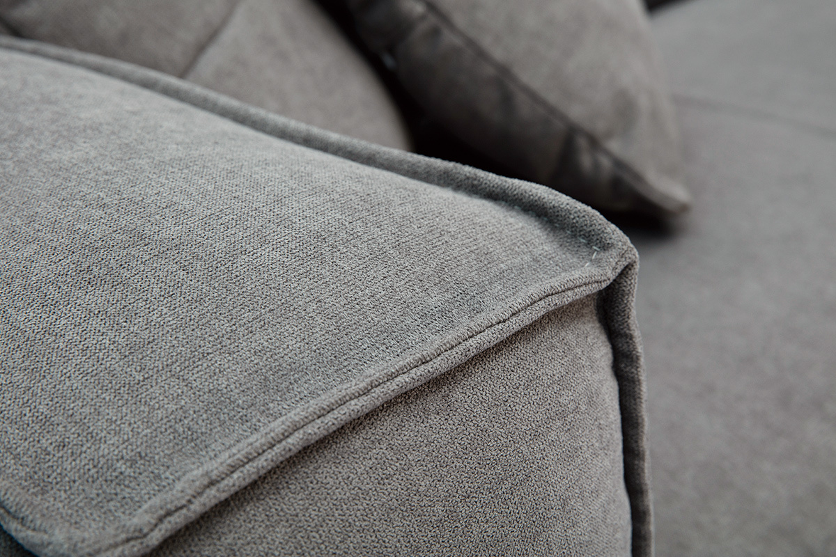 Canap design 3 places en tissu effet velours gris et bois noir COBAIN