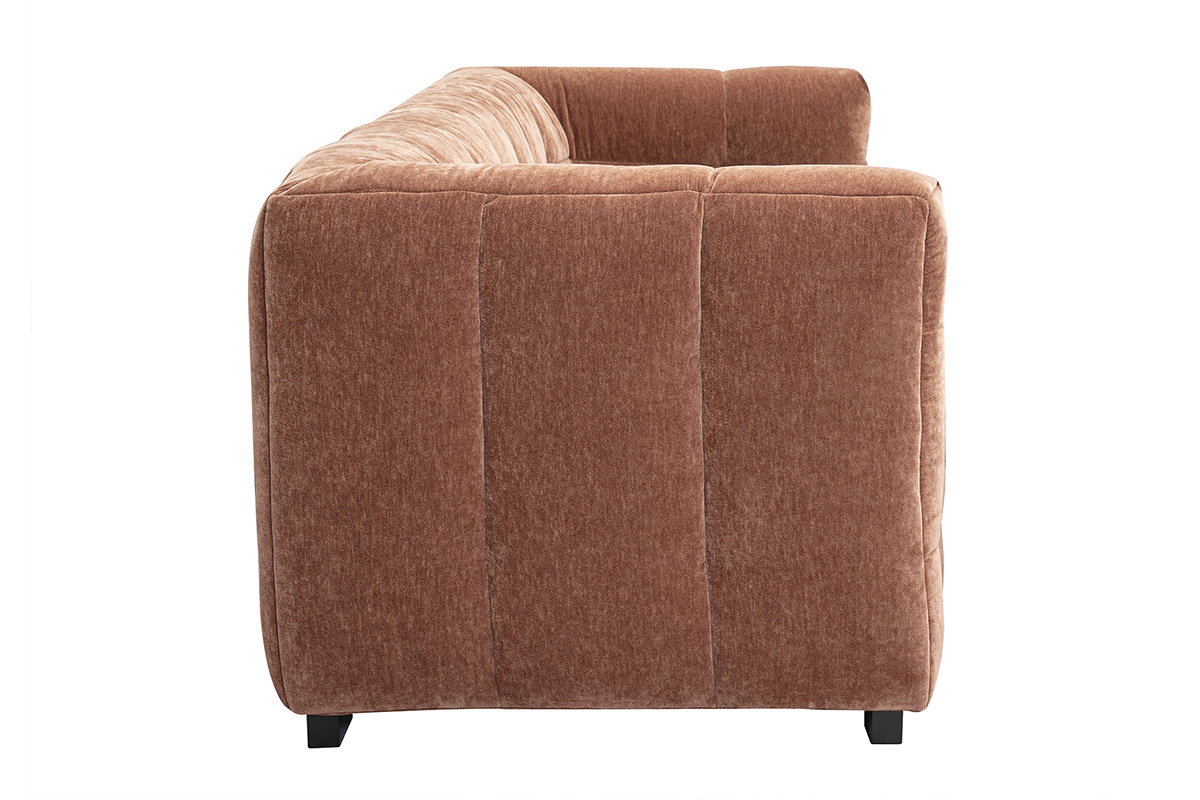 Canap design 3 places en tissu effet velours marron noisette CORTO