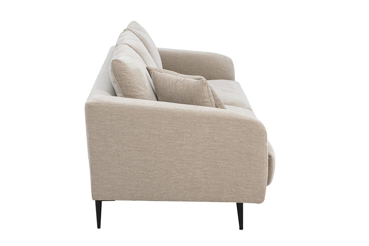 Canap� design 3 places en tissu effet velours taupe et m�tal noir JERRY