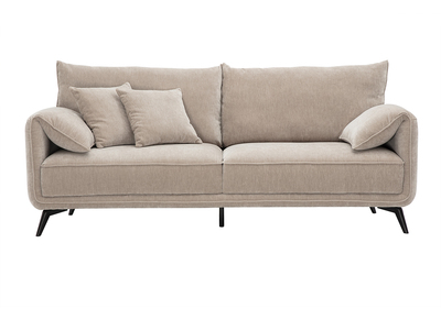 Canap&eacute; design 3 places en tissu effet velours taupe et m&eacute;tal noir TANTOR