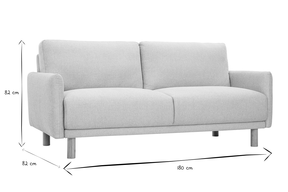 Canap� design 3 places en tissu effet velours textur� beige et bois clair BONO