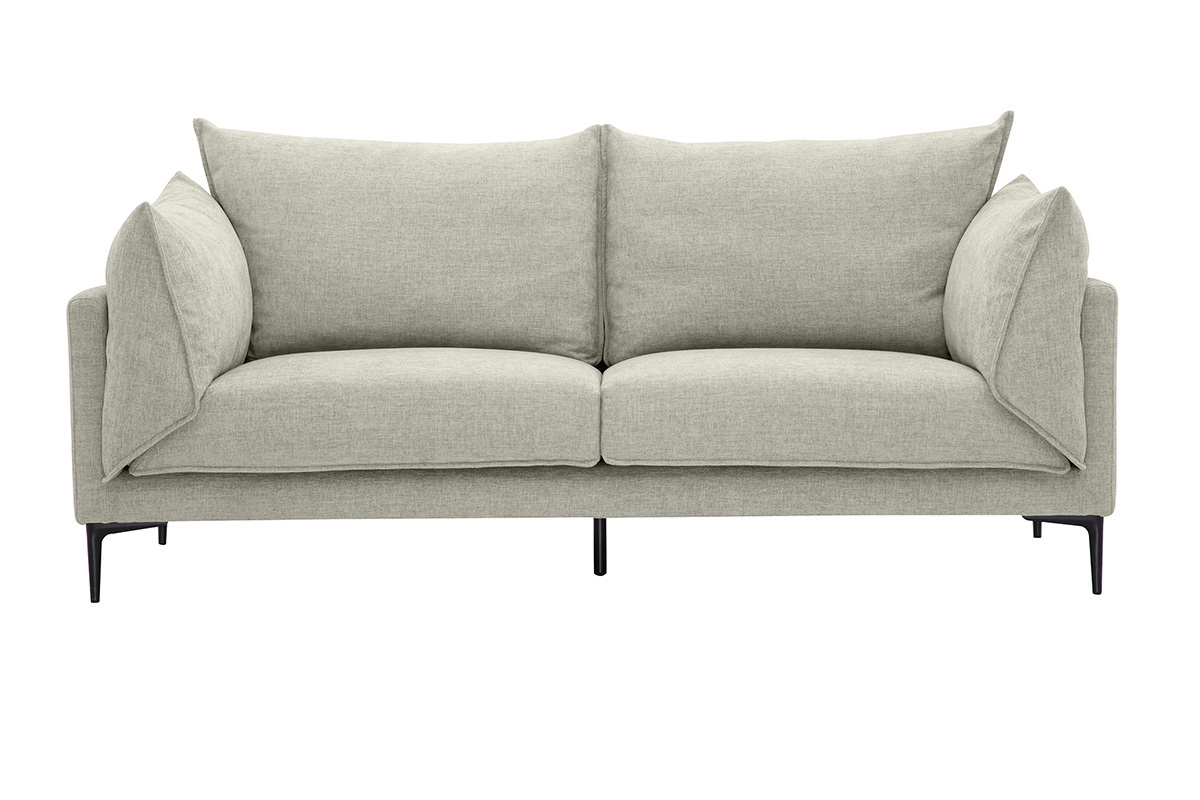 Canap� design 3 places en tissu effet velours textur� beige et m�tal noir MARIUS
