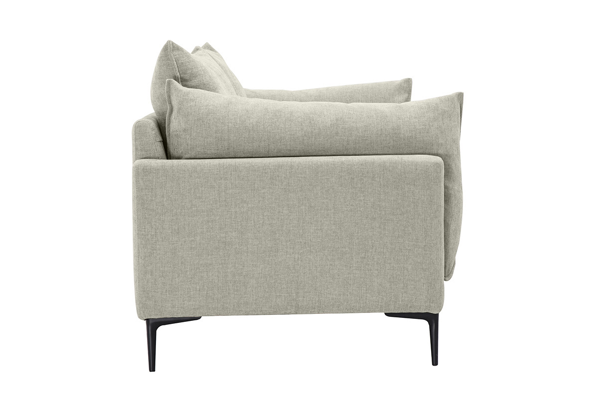 Canap� design 3 places en tissu effet velours textur� beige et m�tal noir MARIUS