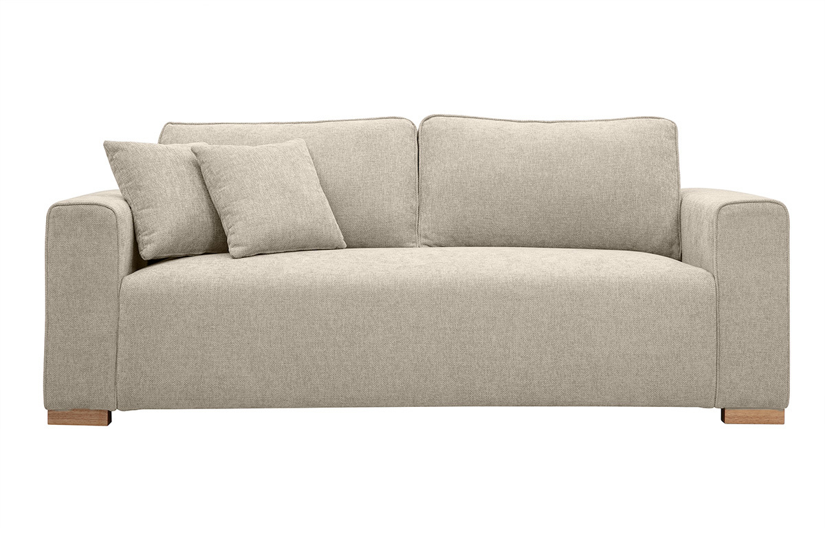 Canap design 3 places en tissu effet velours textur beige PEPPER