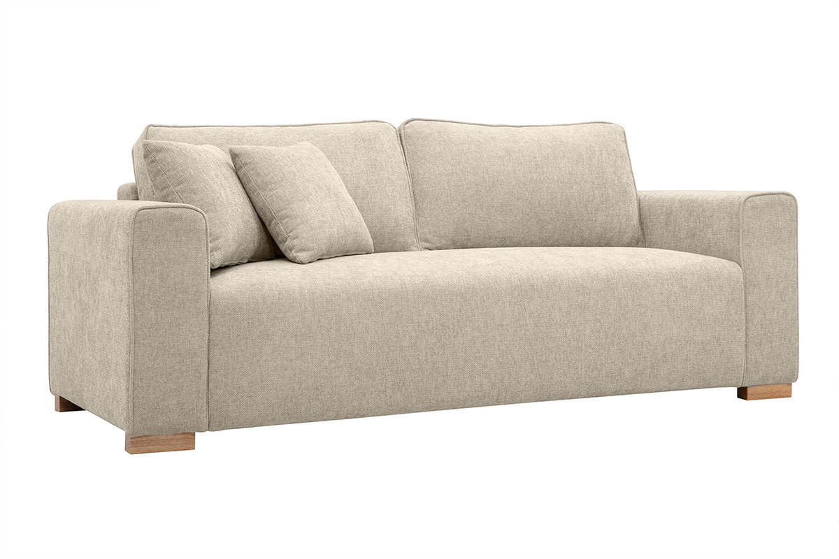 Canap design 3 places en tissu effet velours textur beige PEPPER