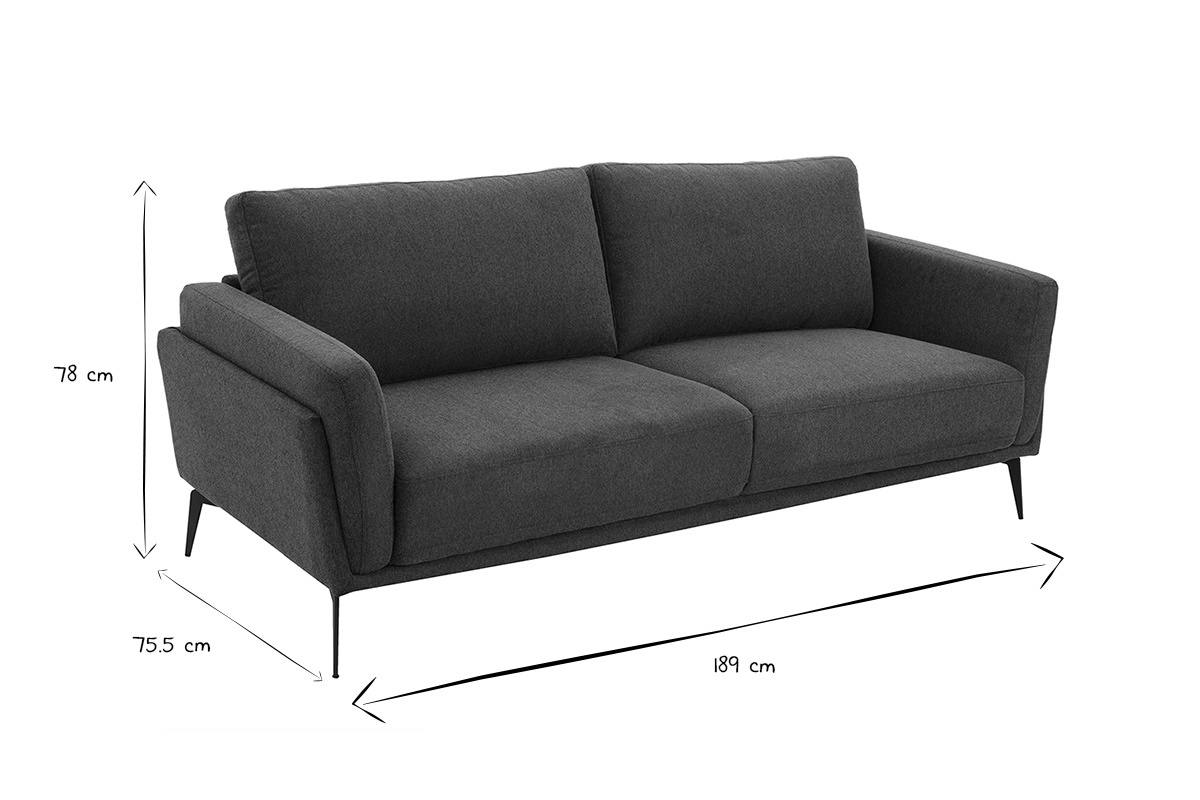 Canap design 3 places en tissu effet velours textur bleu fonc et mtal noir MOSCO