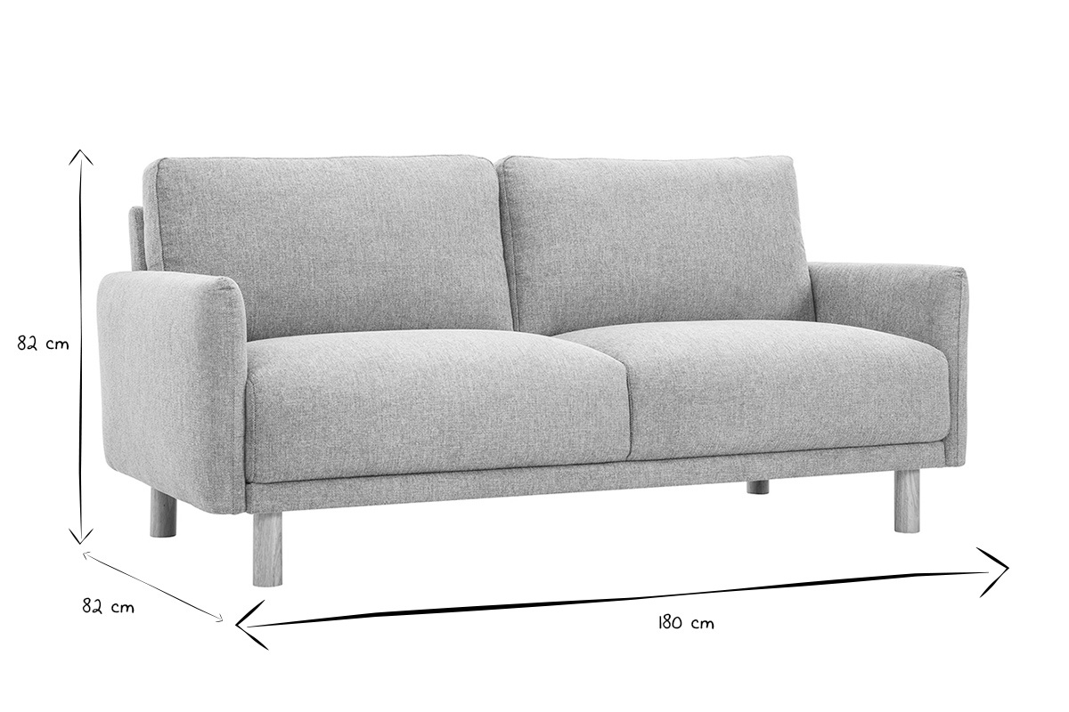 Canap� design 3 places en tissu effet velours textur� gris et bois clair BONO