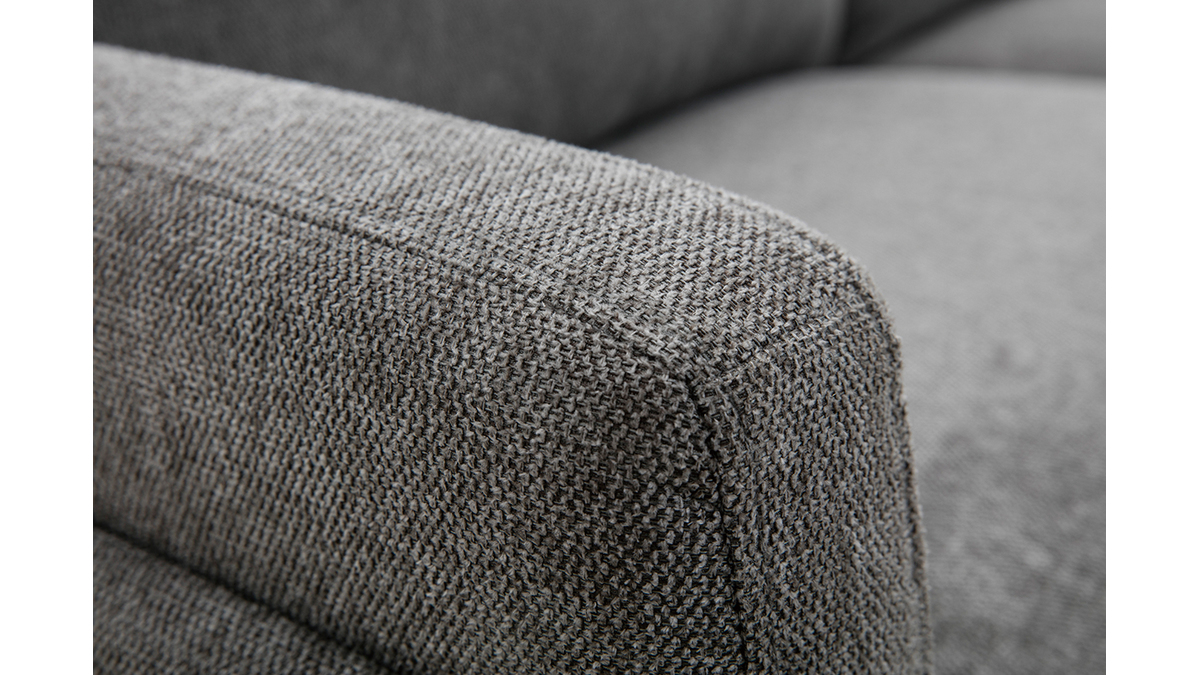Canap design 3 places en tissu effet velours textur gris et mtal noir MOSCO