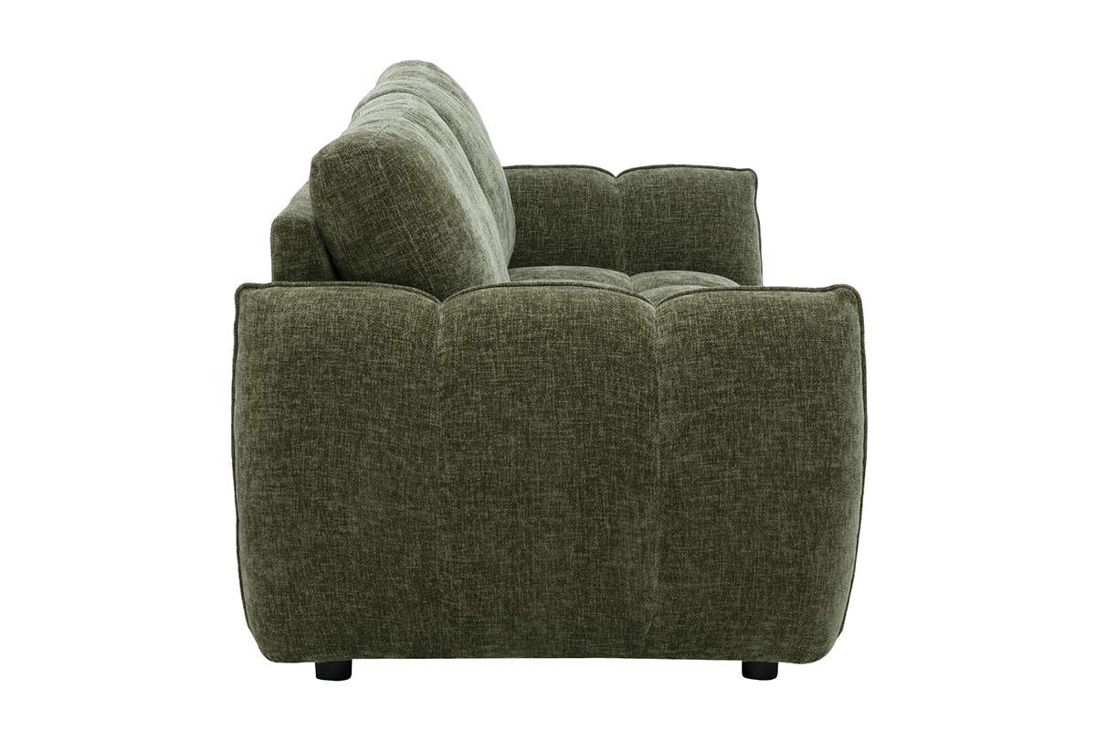 Canap� design 3 places en tissu effet velours textur� vert kaki WONDER