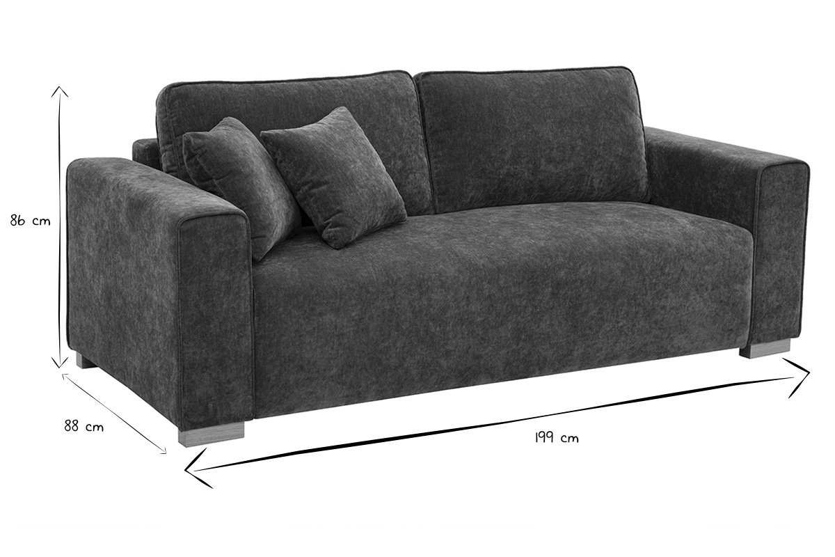 Canap design 3 places en tissu effet velours vert kaki PEPPER