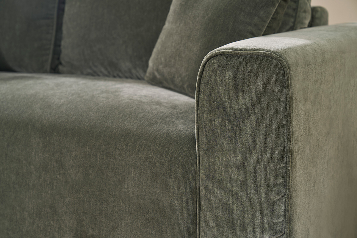 Canap� design 3 places en tissu effet velours vert kaki PEPPER