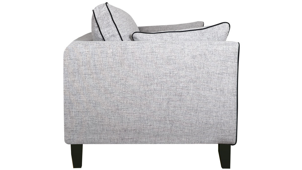 Canap design 3 places en tissu gris chin et velours noir HARRISON