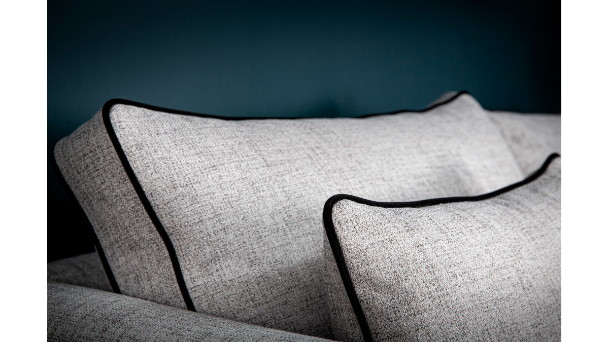 Canapé design 3 places en tissu gris chiné et velours noir HARRISON