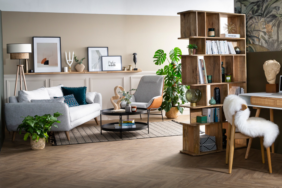Canap design 3 places en tissu gris clair et mtal noir CREEP