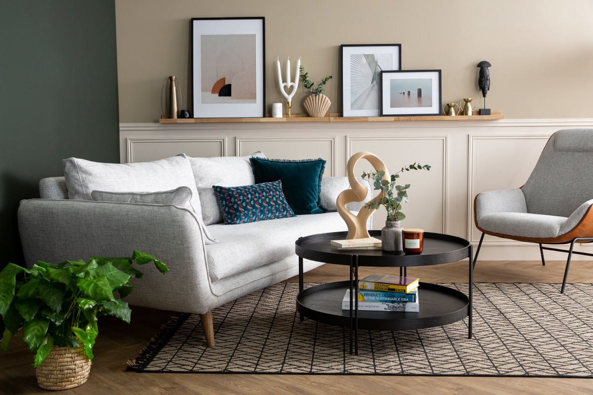 Canap design 3 places en tissu gris clair et mtal noir CREEP