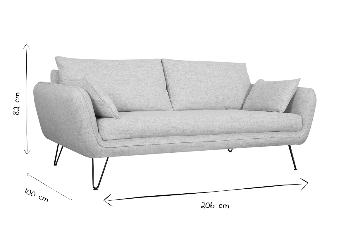 Canap design 3 places en tissu gris clair et mtal noir CREEP