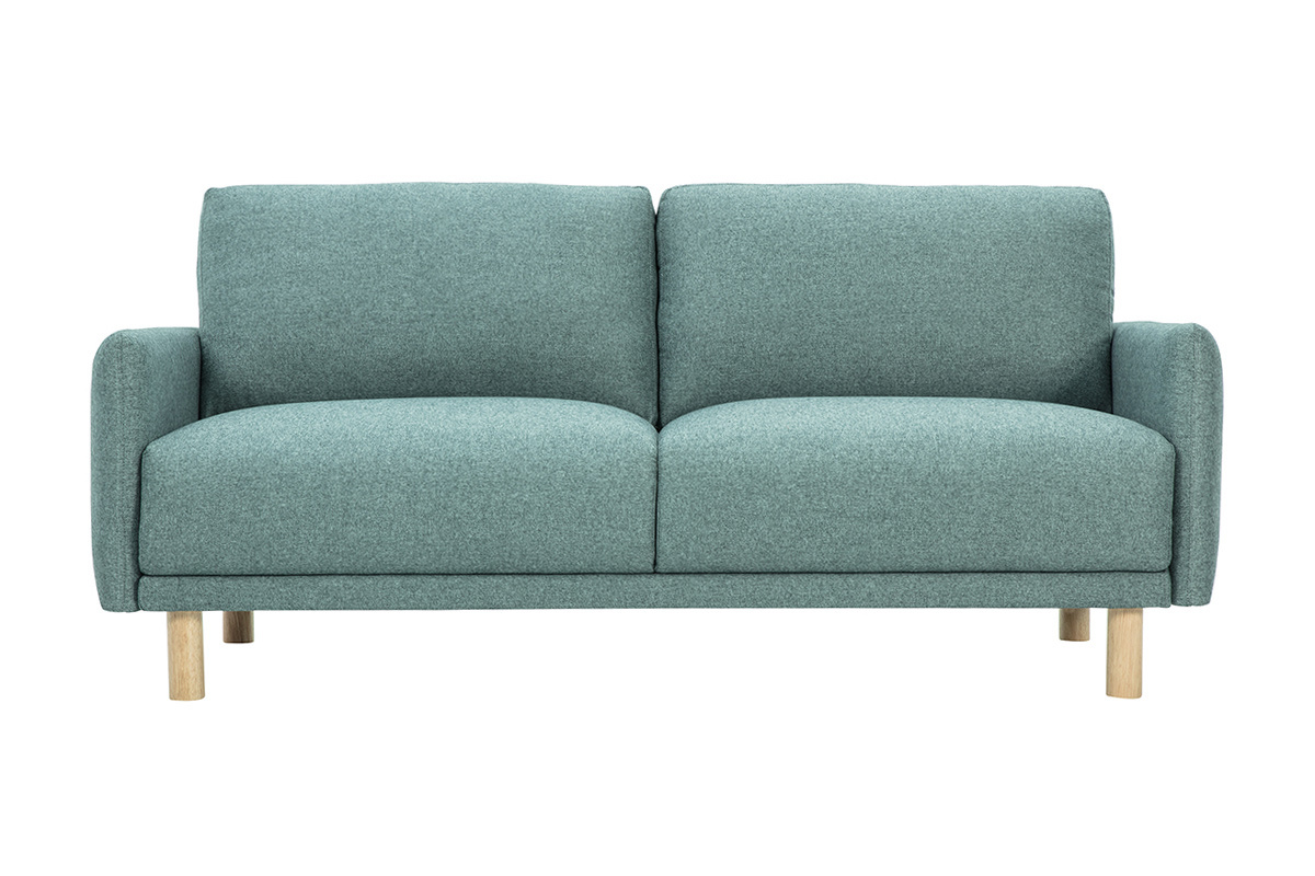 Canap� design 3 places en tissu vert de gris et bois clair BONO