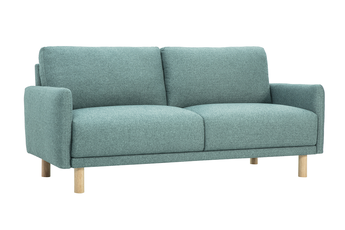 Canap� design 3 places en tissu vert de gris et bois clair BONO