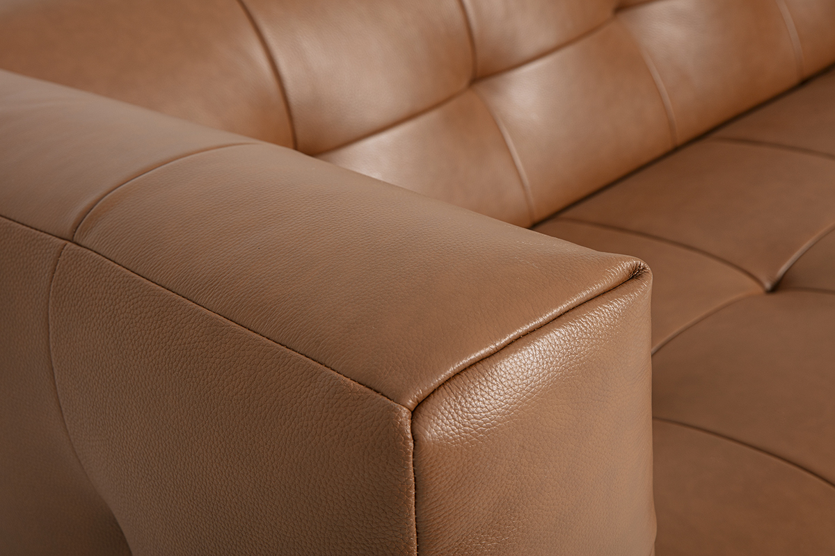 Canap� design 3 places et repose-pieds en cuir marron CORTO