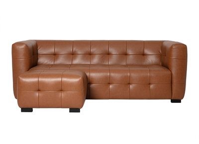 Canap&eacute; design 3 places et repose-pieds en cuir marron CORTO