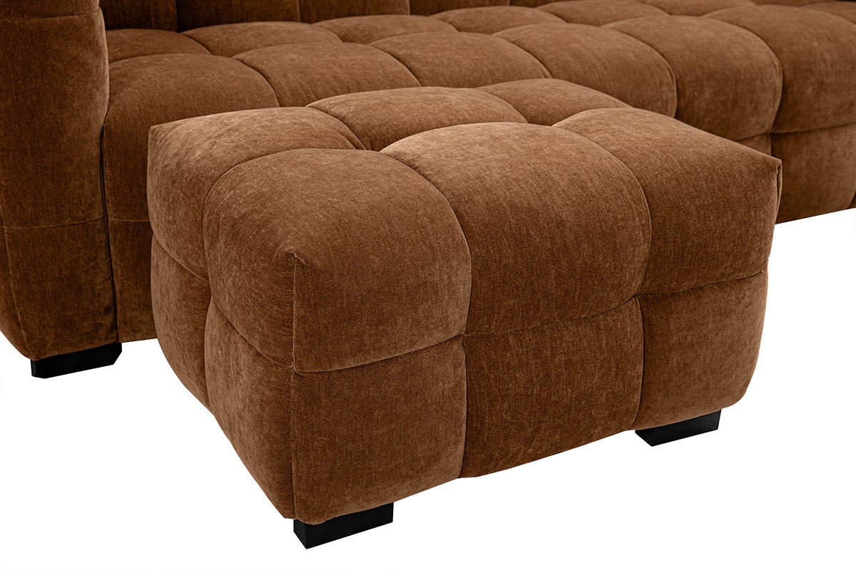 Canap design 3 places et repose-pieds en tissu effet velours marron noisette CORTO
