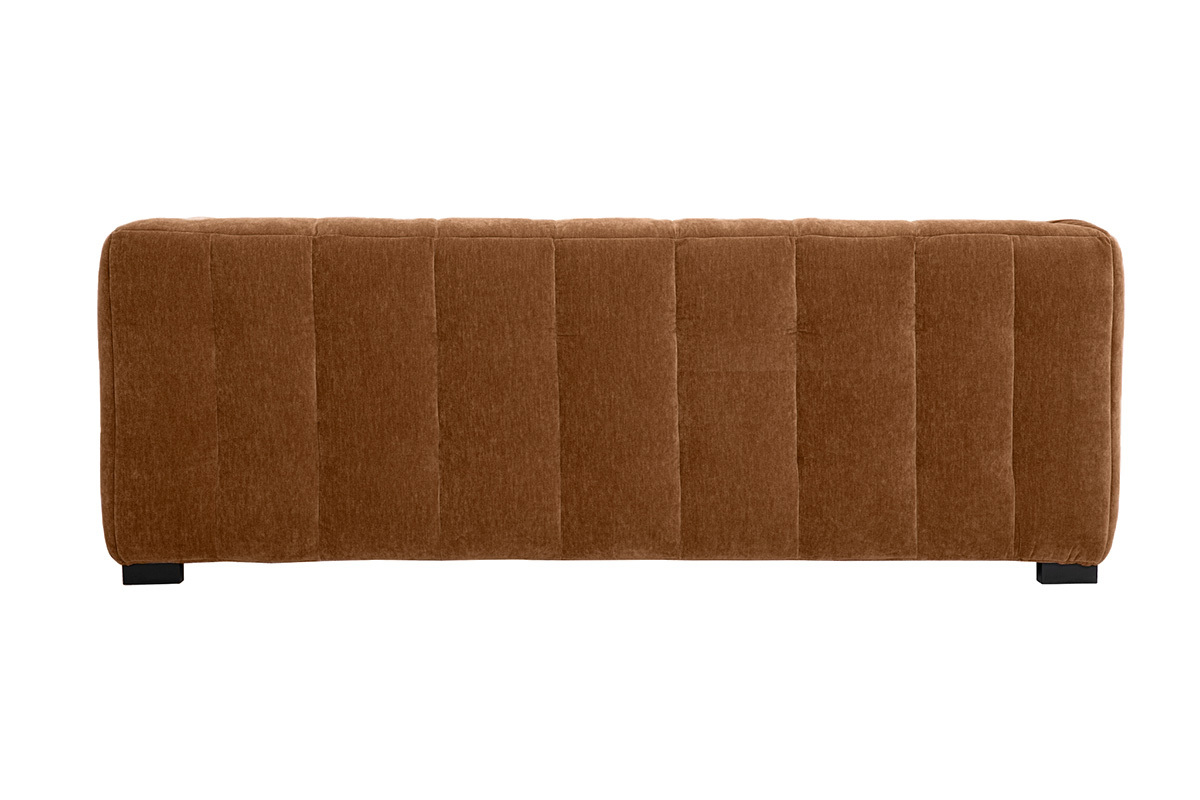 Canap design 3 places et repose-pieds en tissu effet velours marron noisette CORTO