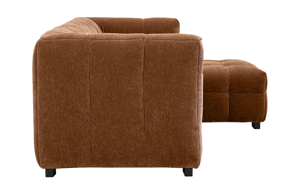 Canap design 3 places et repose-pieds en tissu effet velours marron noisette CORTO