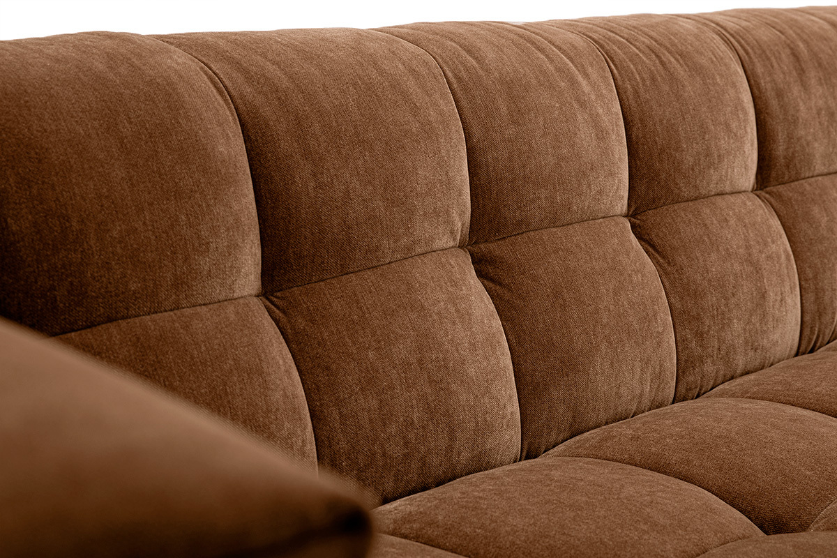 Canap design 3 places et repose-pieds en tissu effet velours terre brle CORTO