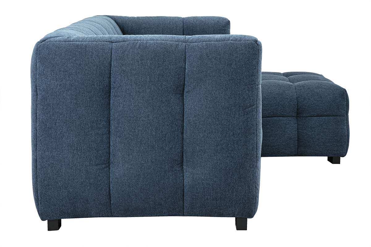 Canap design 3 places et repose-pieds en tissu effet velours textur bleu fonc CORTO