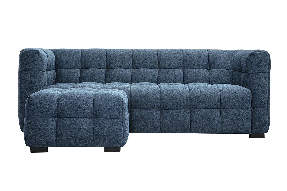 Canap design 3 places et repose-pieds en tissu effet velours textur bleu fonc CORTO