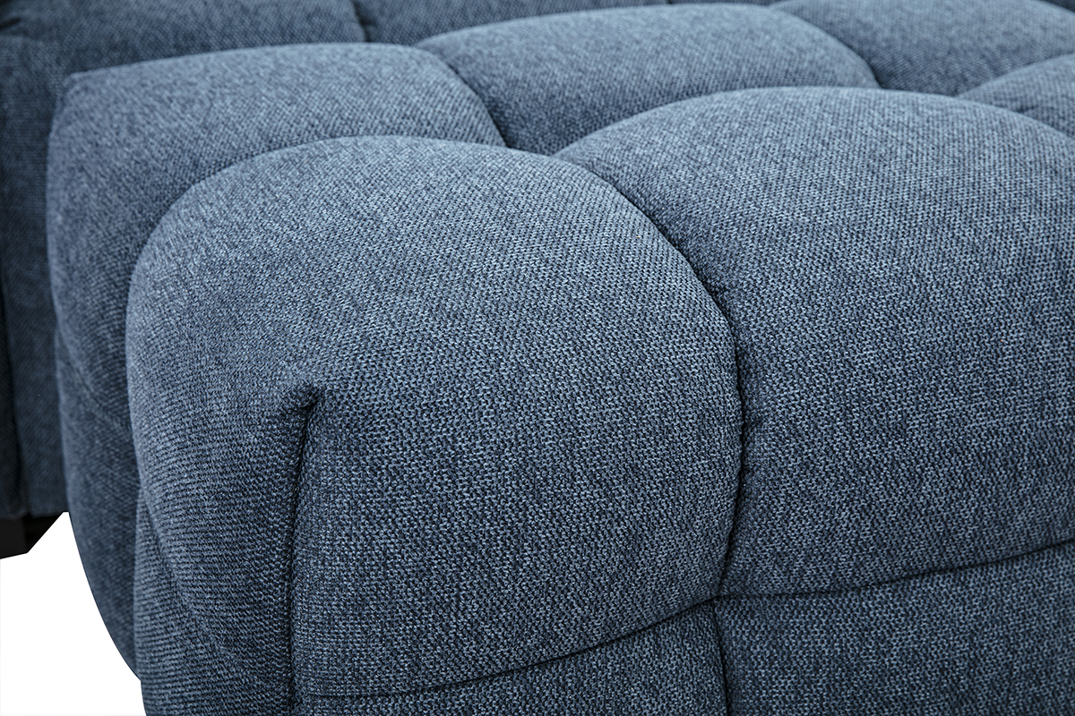 Canap design 3 places et repose-pieds en tissu effet velours textur bleu fonc CORTO