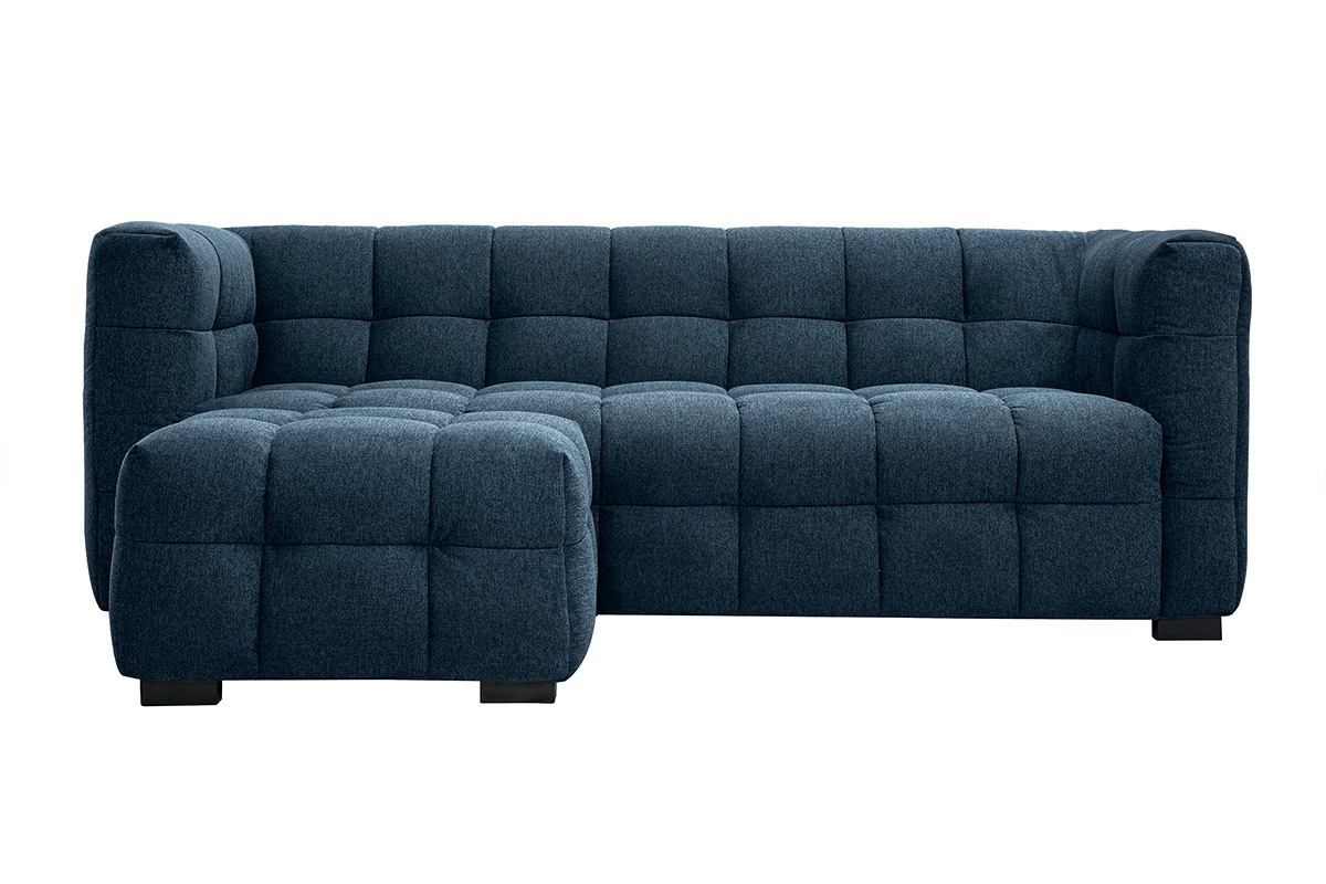 Canap design 3 places et repose-pieds en tissu effet velours textur bleu fonc CORTO