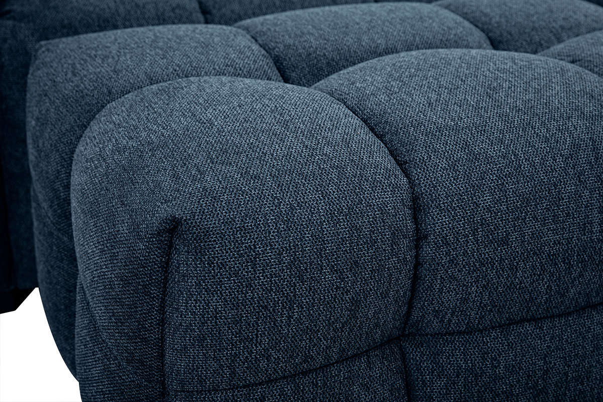 Canap design 3 places et repose-pieds en tissu effet velours textur bleu fonc CORTO