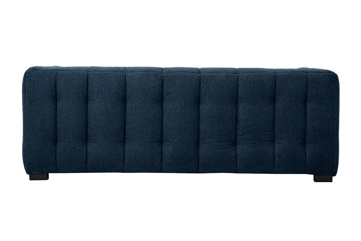 Canap design 3 places et repose-pieds en tissu effet velours textur bleu fonc CORTO