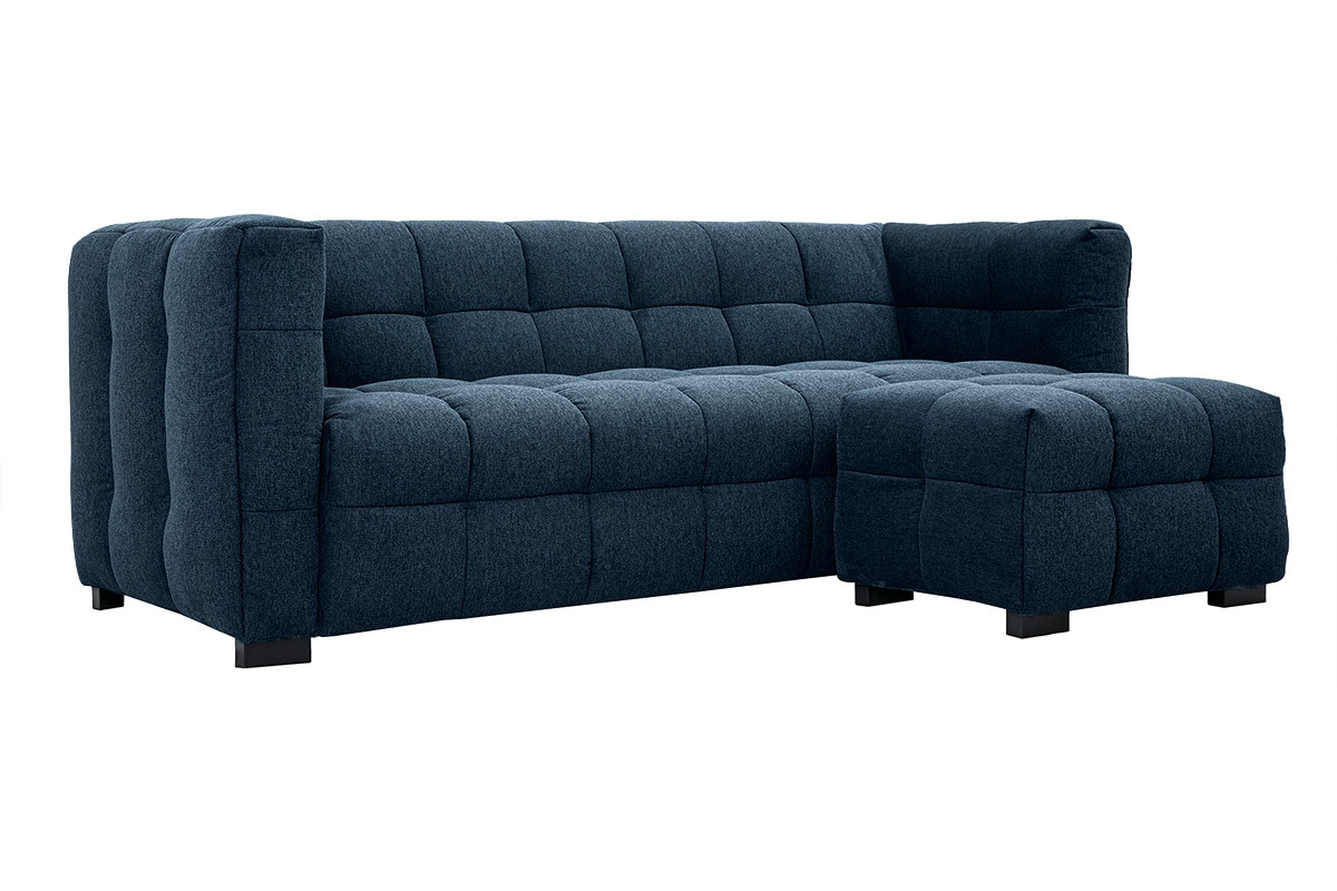 Canap design 3 places et repose-pieds en tissu effet velours textur bleu fonc CORTO