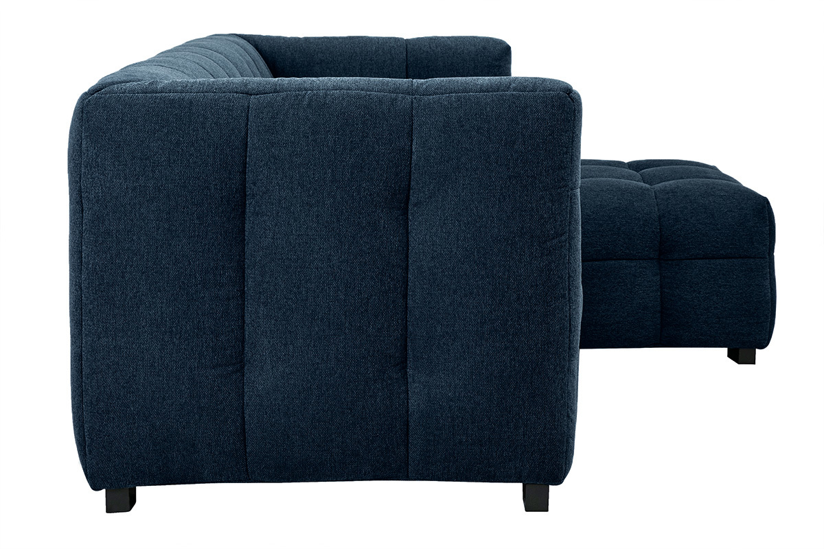 Canap design 3 places et repose-pieds en tissu effet velours textur bleu fonc CORTO