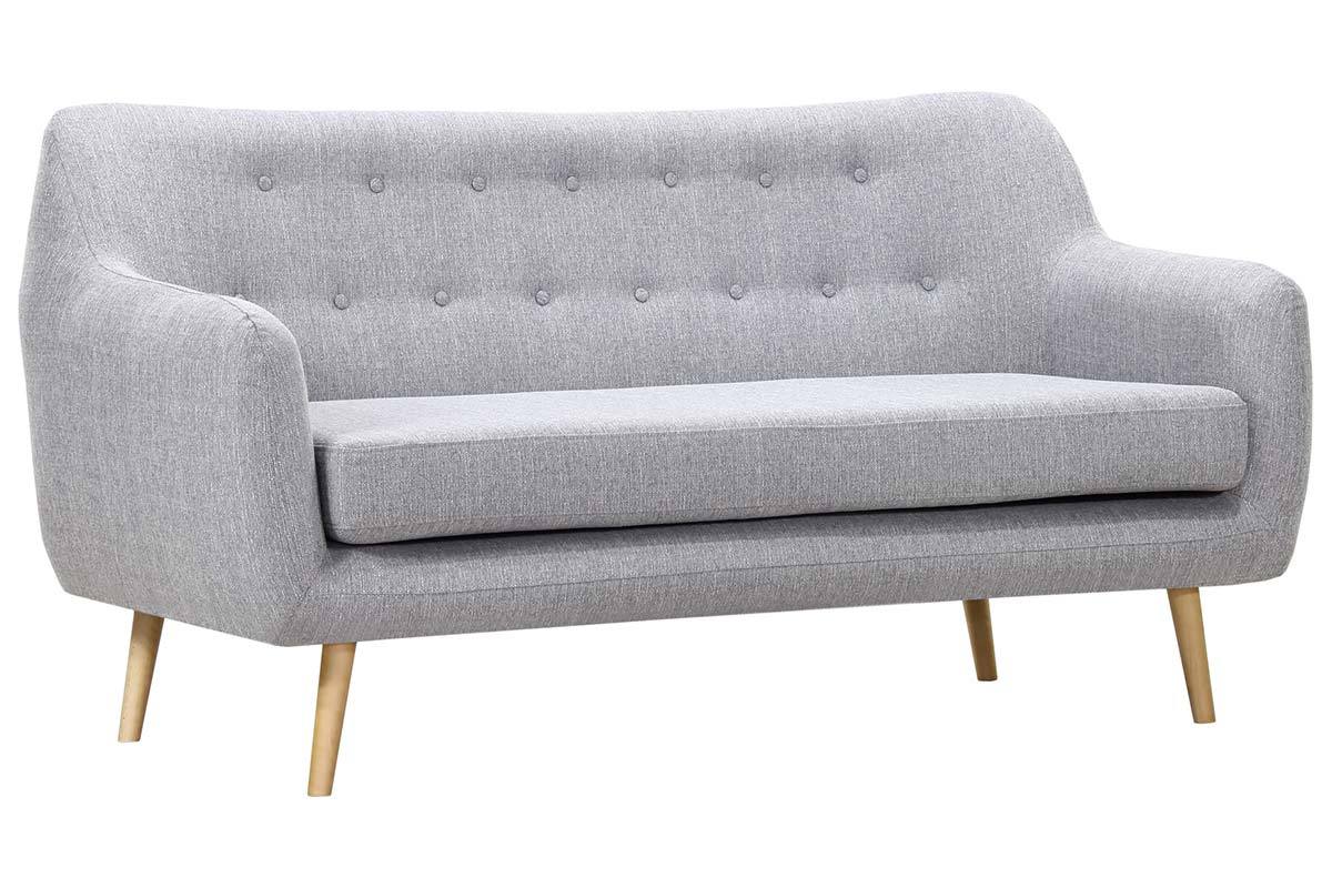 Canap� design 3 places h�tre et tissu gris perle OLAF