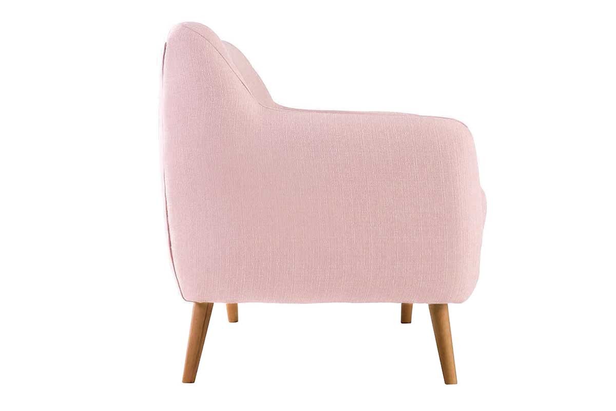 Canap� design 3 places h�tre et tissu vieux rose OLAF