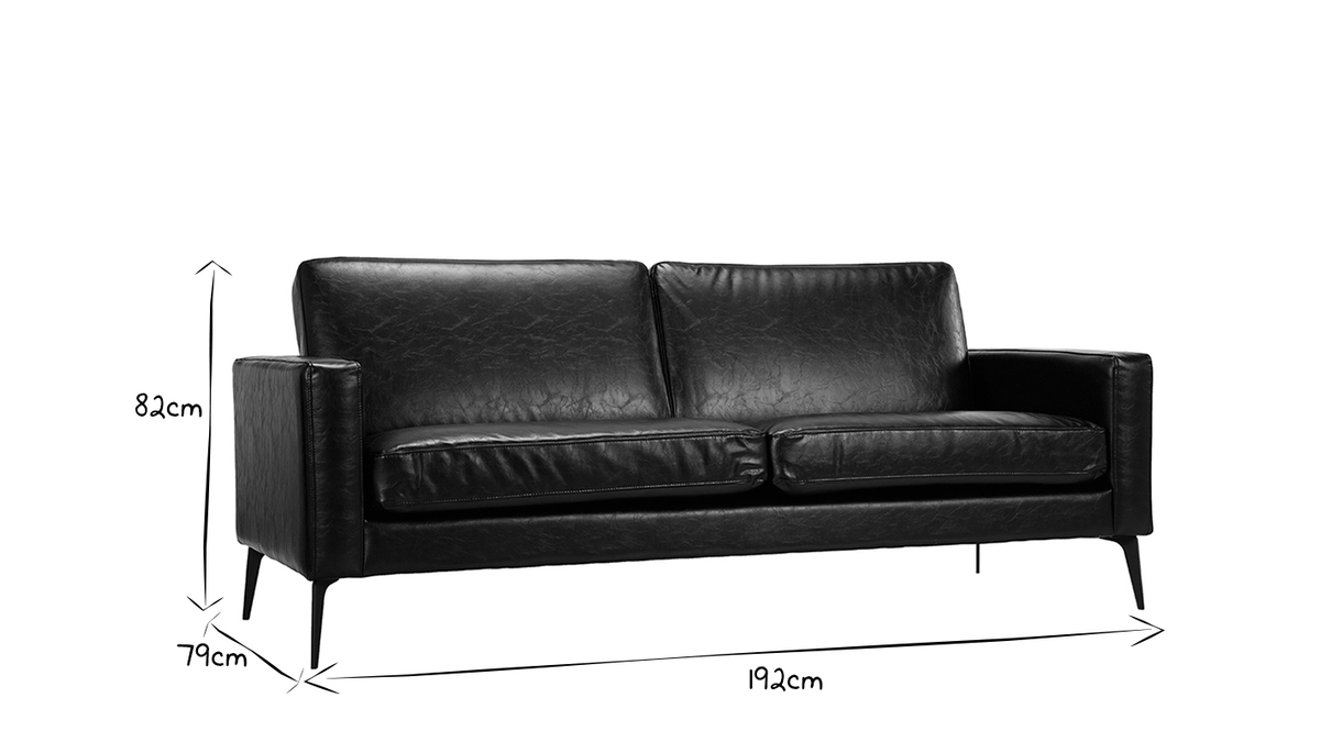 Canap design 3 places noir RICCI